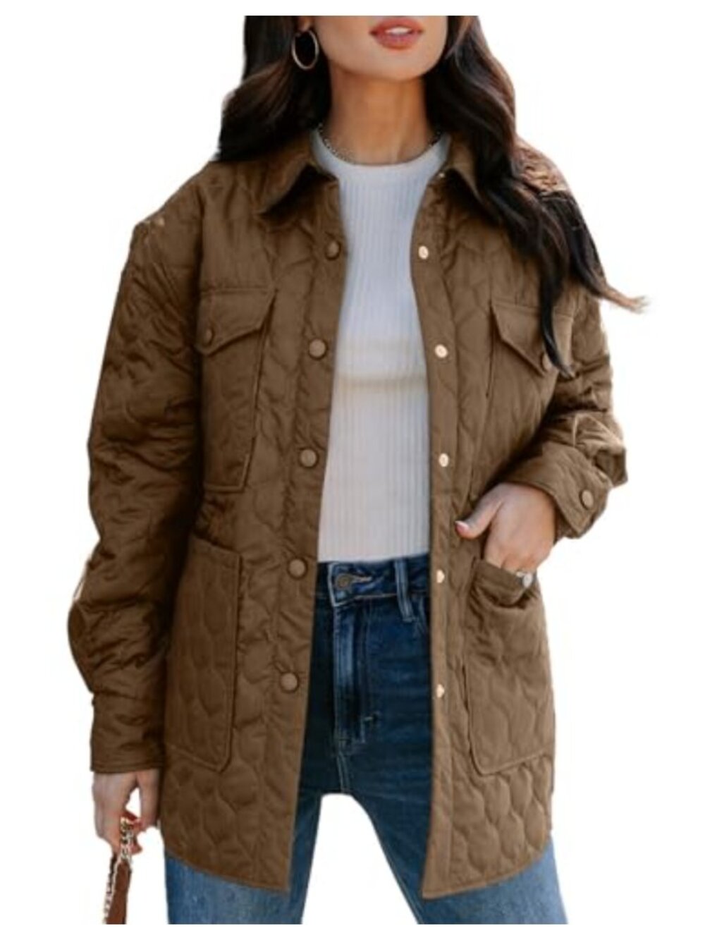 Lightweight Diamond Quilted Puffer Jacket Button Down Loose Fit
